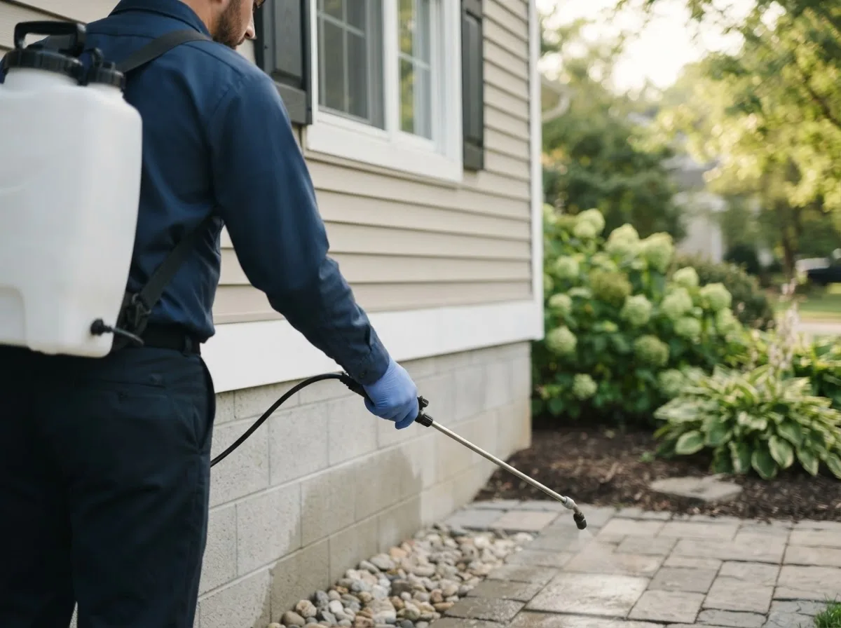 Pest control technician inspecting a home in Roseville, MI